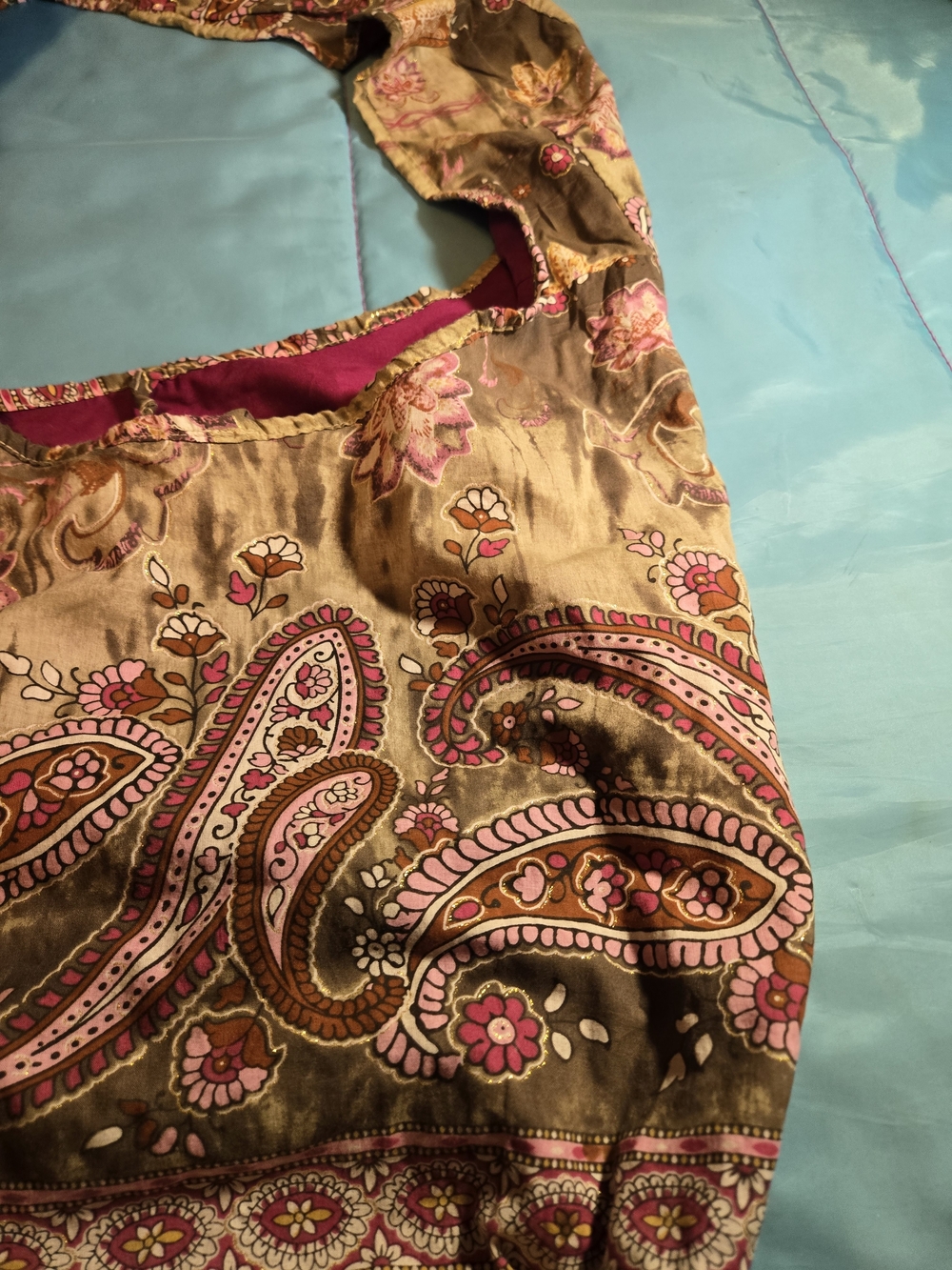 Old Navy Y2K Retro Brown Pink Floral Large Boho Hobo Shoulder Bag Purse - Picture 3 of 13